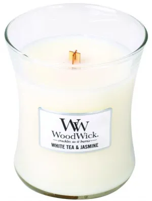 WoodWick White Tea & Jasmine duftlys med trævæge 275 g