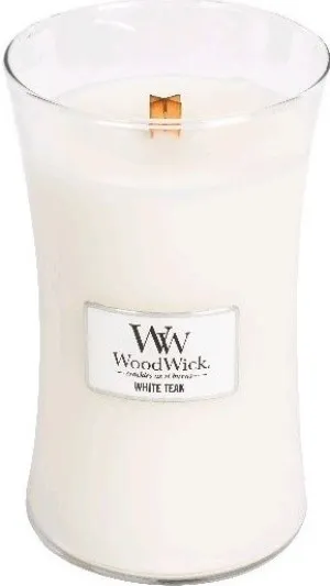 WoodWick White Teak duftlys med trævæge 609,5 g
