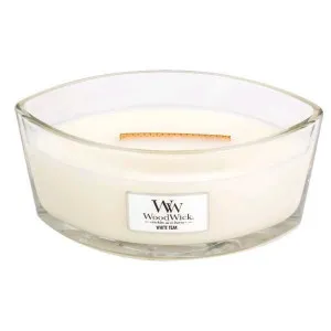 WoodWick White Teak duftlys med trævæge 453,6 g