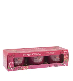 Yankee Candle Peppermint Pinwheels votivlys i glas 3 x 37 g