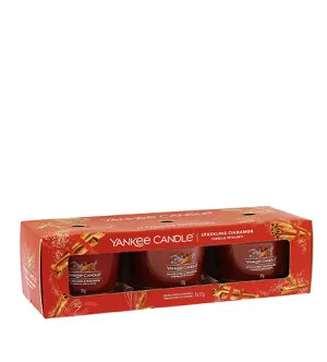 Yankee Candle Sparkling Cinnamon votivlys i glas 3 x 37 g