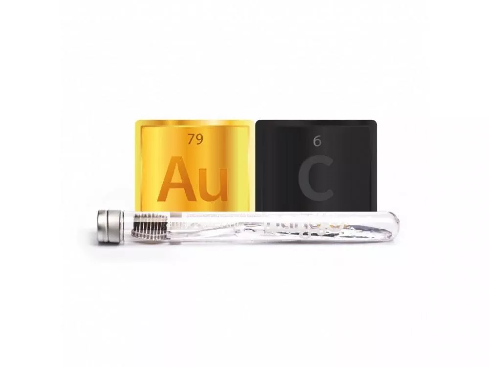 Nano-b Tandbørste med guld og aktivt kul gennemskinnelig - medium