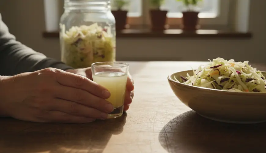 Hjemmelavet probiotisk shot af surkålsjuice til hver dag