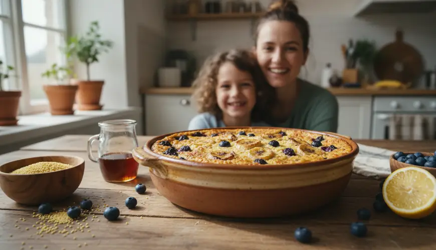 Hirse-budding med frugt er en fantastisk sund dessert til familien