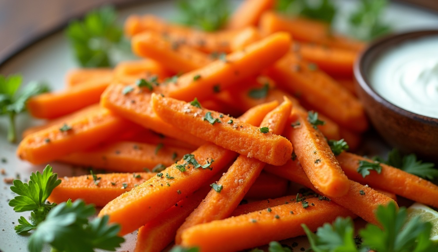 Gulerodsfritter kan erstatte kartoffelfritter, fordi de er lettere, duftende og krydres smukt.