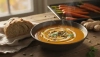 Hedvábně cremet suppe af bagt gulerod og ingefær uden fløde