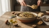 Saltet havregrød med svampe som et sundt alternativ til risotto