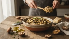 Saltet havregrød med svampe som et sundt alternativ til risotto
