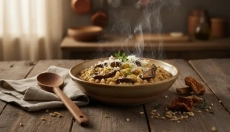 Duftende byggrød med skovkarlejohanner eller risotto af byggryn
