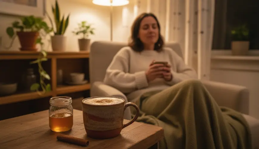 Aftens rooibos latte uden koffein for rolig søvn og velvære
